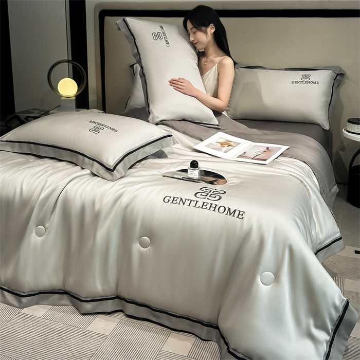 91家纺网 家纺一手货源 找家纺 小久久（小九九） 2025新款水洗真丝夏被-威廉 威廉-山灰+中灰