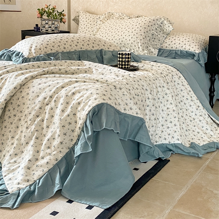 91家纺网 家纺一手货源 找家纺 2025新款全棉双层纱多功能夏被四件套 繁花遍地