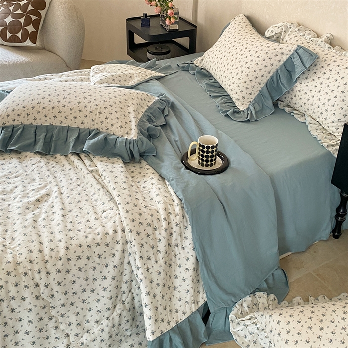 91家纺网 家纺一手货源 找家纺 2025新款全棉双层纱多功能夏被四件套 繁花遍地