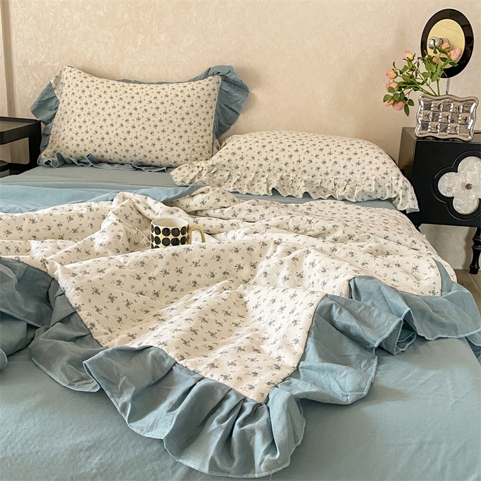 91家纺网 家纺一手货源 找家纺 2025新款全棉双层纱多功能夏被四件套 繁花遍地