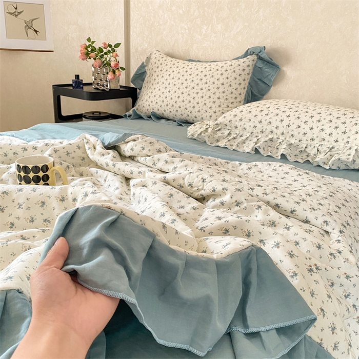 91家纺网 家纺一手货源 找家纺 2025新款全棉双层纱多功能夏被四件套 繁花遍地