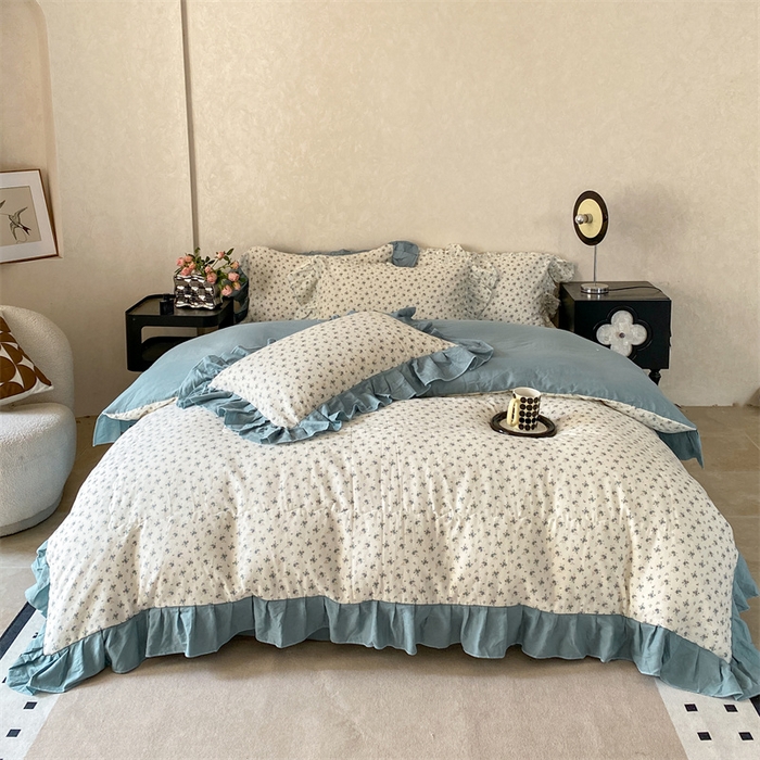 91家纺网 家纺一手货源 找家纺 2025新款全棉双层纱多功能夏被四件套 繁花遍地