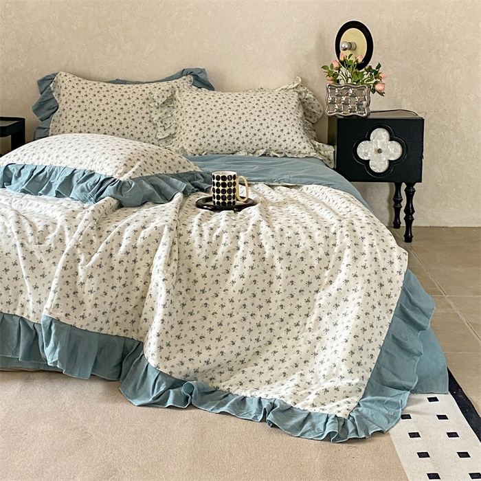 91家纺网 家纺一手货源 找家纺 2025新款全棉双层纱多功能夏被四件套 繁花遍地