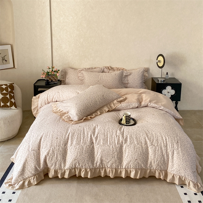 91家纺网 家纺一手货源 找家纺 2025新款全棉双层纱多功能夏被四件套 繁花蝴结