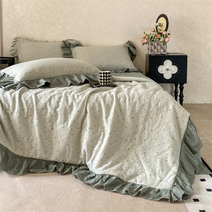 91家纺网 家纺一手货源 找家纺 2025新款全棉双层纱多功能夏被四件套 行星狗