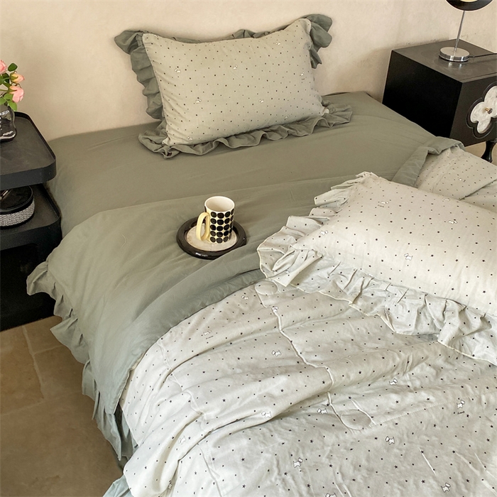 91家纺网 家纺一手货源 找家纺 2025新款全棉双层纱多功能夏被四件套 行星狗