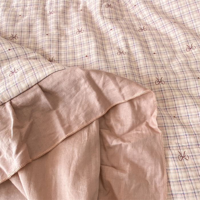 91家纺网 家纺一手货源 找家纺 2025新款全棉双层纱多功能夏被四件套 蝴蝶结