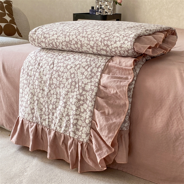 91家纺网 家纺一手货源 找家纺 2025新款全棉双层纱多功能夏被四件套 小碎花