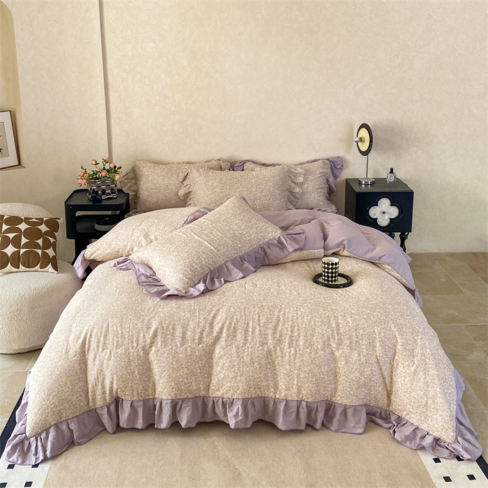 91家纺网 家纺一手货源 找家纺 2025新款全棉双层纱多功能夏被四件套 紫苏