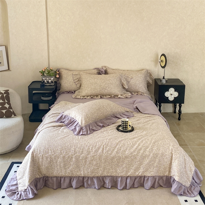 91家纺网 家纺一手货源 找家纺 2025新款全棉双层纱多功能夏被四件套 紫苏