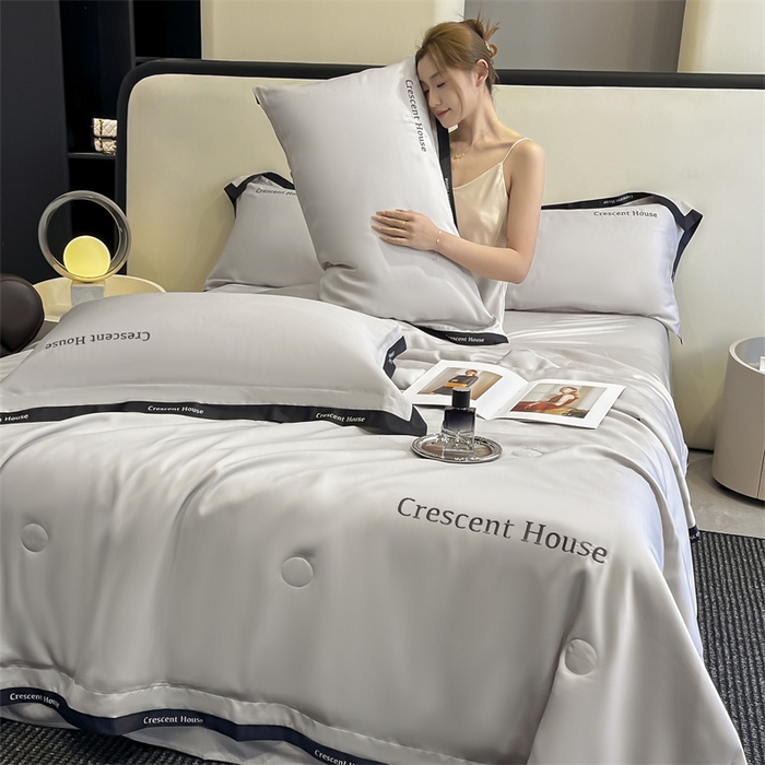 91家纺网 家纺一手货源 找家纺 小久久（小九九） 2025新款水洗冰丝夏被四件套-卡瑞娜系列 卡瑞娜-山灰