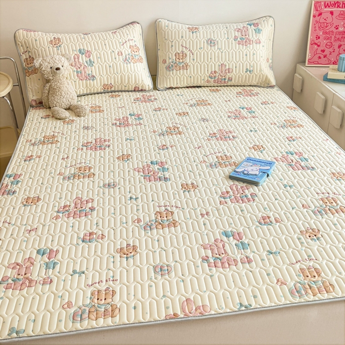 91家纺网 家纺一手货源 找家纺 沐慕 2025新款高克重小清新乳胶凉席-风格二 气球兔兔