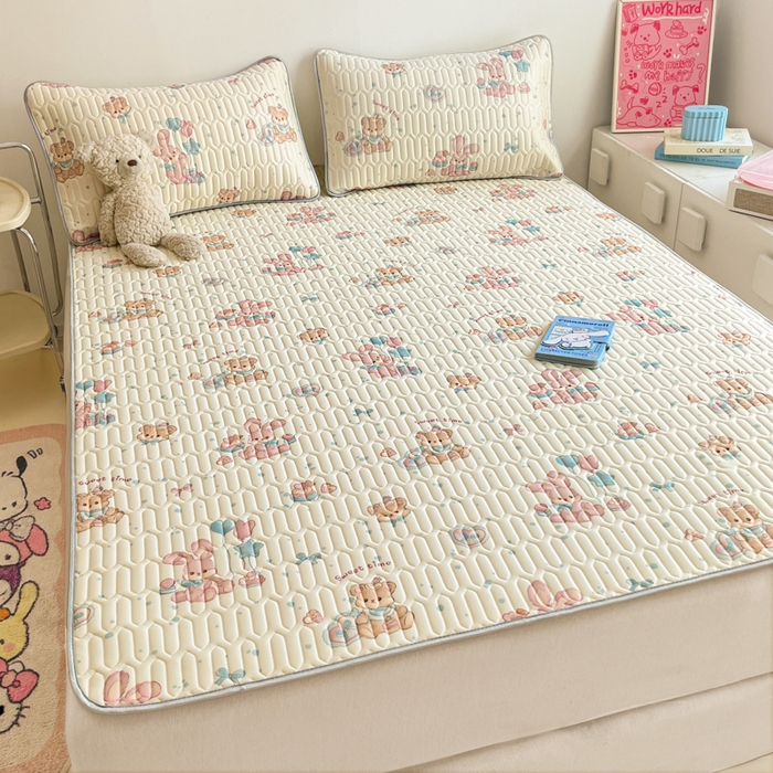 91家纺网 家纺一手货源 找家纺 沐慕 2025新款高克重小清新乳胶凉席-风格二 气球兔兔