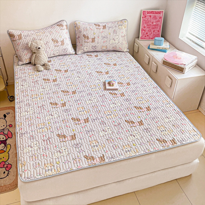 91家纺网 家纺一手货源 找家纺 沐慕 2025新款高克重小清新乳胶凉席-风格二 爱心小兔