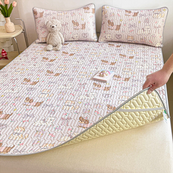 91家纺网 家纺一手货源 找家纺 沐慕 2025新款高克重小清新乳胶凉席-风格二 爱心小兔