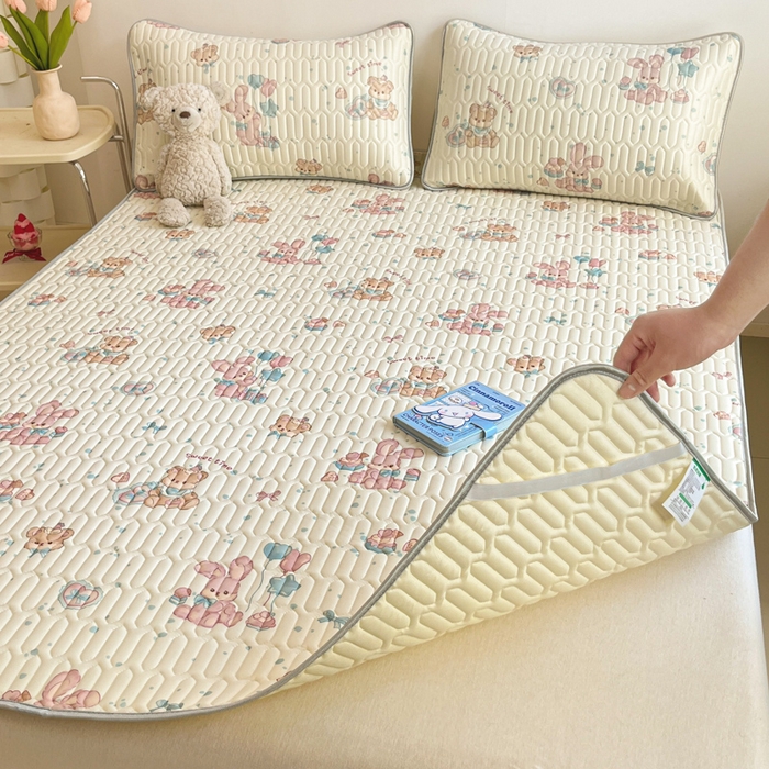 91家纺网 家纺一手货源 找家纺 沐慕 2025新款高克重小清新乳胶凉席-风格二 气球兔兔