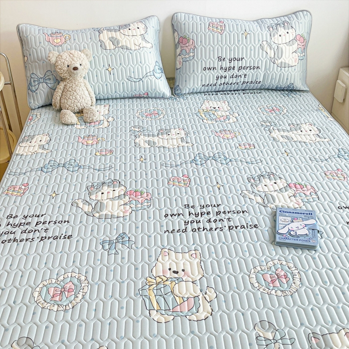 91家纺网 家纺一手货源 找家纺 沐慕 2025新款高克重小清新乳胶凉席-风格二 萌宠礼物