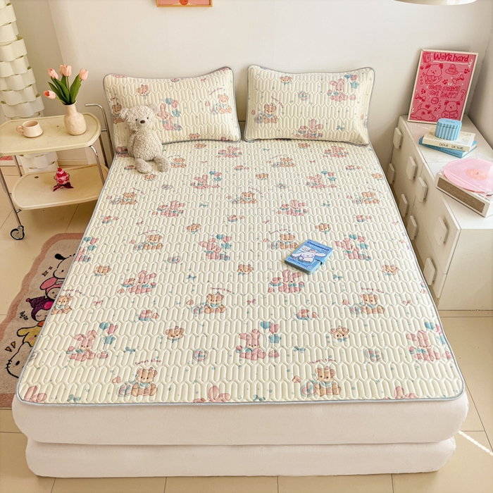 91家纺网 家纺一手货源 找家纺 沐慕 2025新款高克重小清新乳胶凉席-风格二 气球兔兔