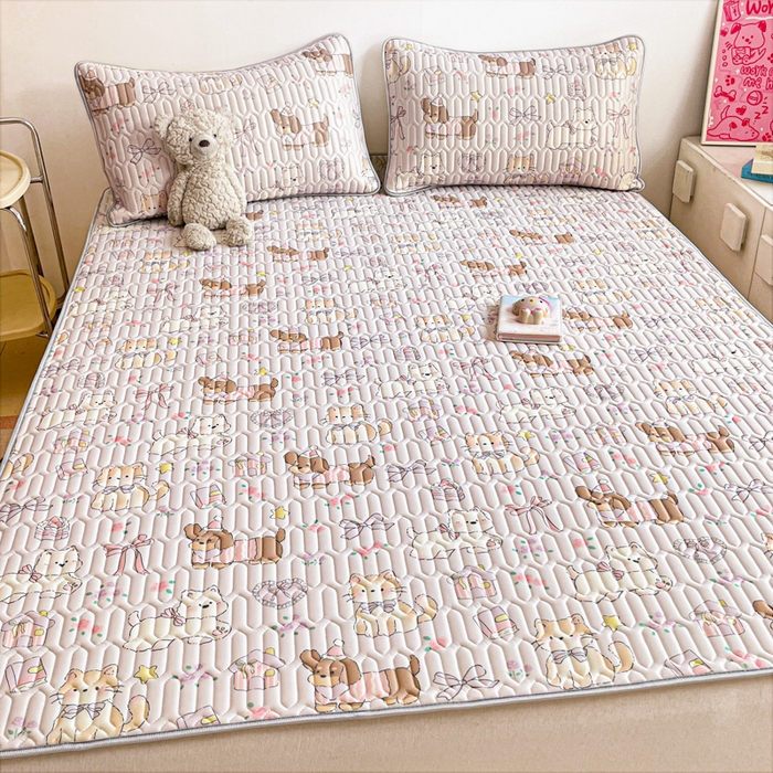 91家纺网 家纺一手货源 找家纺 沐慕 2025新款高克重小清新乳胶凉席-风格二 爱心小兔