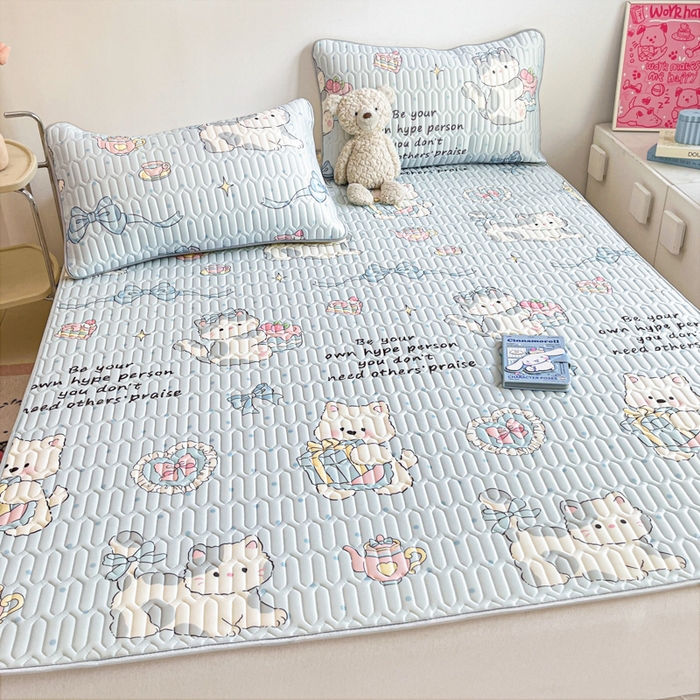 91家纺网 家纺一手货源 找家纺 沐慕 2025新款高克重小清新乳胶凉席-风格二 萌宠礼物