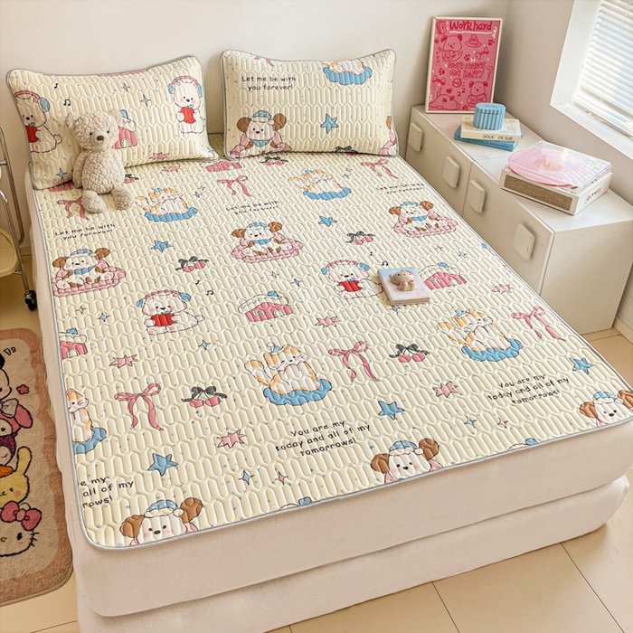 91家纺网 家纺一手货源 找家纺 沐慕 2025新款高克重小清新乳胶凉席-风格二 猫女郎