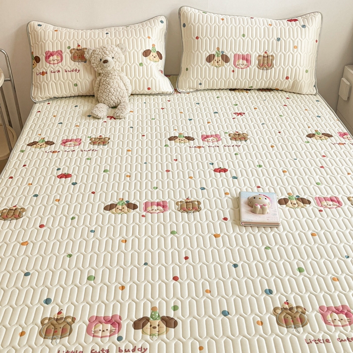 91家纺网 家纺一手货源 找家纺 沐慕 2025新款高克重小清新乳胶凉席-风格二 三小只