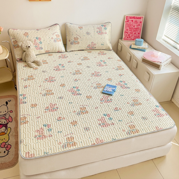 91家纺网 家纺一手货源 找家纺 沐慕 2025新款高克重小清新乳胶凉席-风格二 气球兔兔