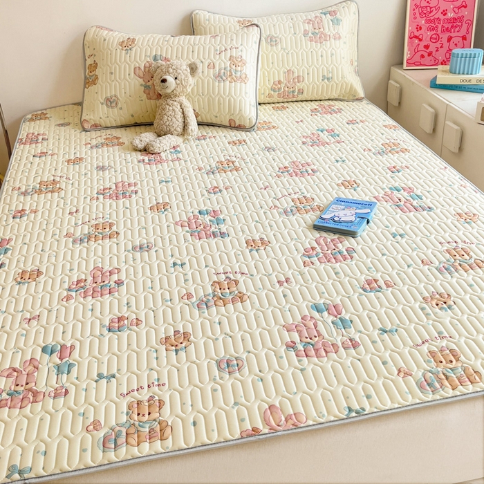 91家纺网 家纺一手货源 找家纺 沐慕 2025新款高克重小清新乳胶凉席-风格二 气球兔兔