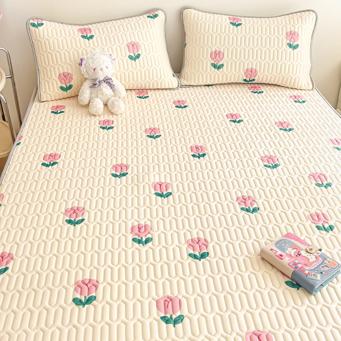 91家纺网 家纺一手货源 找家纺 沐慕 2025新款高克重小清新乳胶凉席-风格二 郁金香