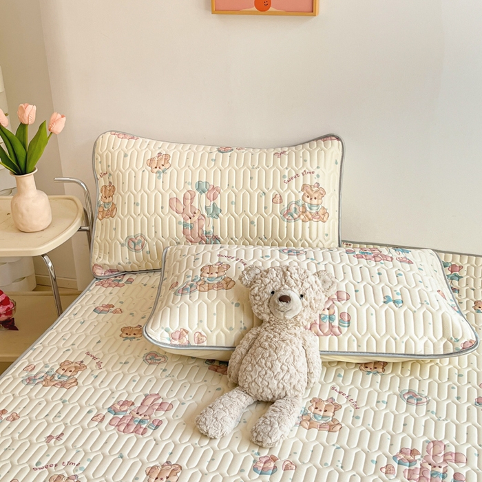 91家纺网 家纺一手货源 找家纺 沐慕 2025新款高克重小清新乳胶凉席-风格二 气球兔兔