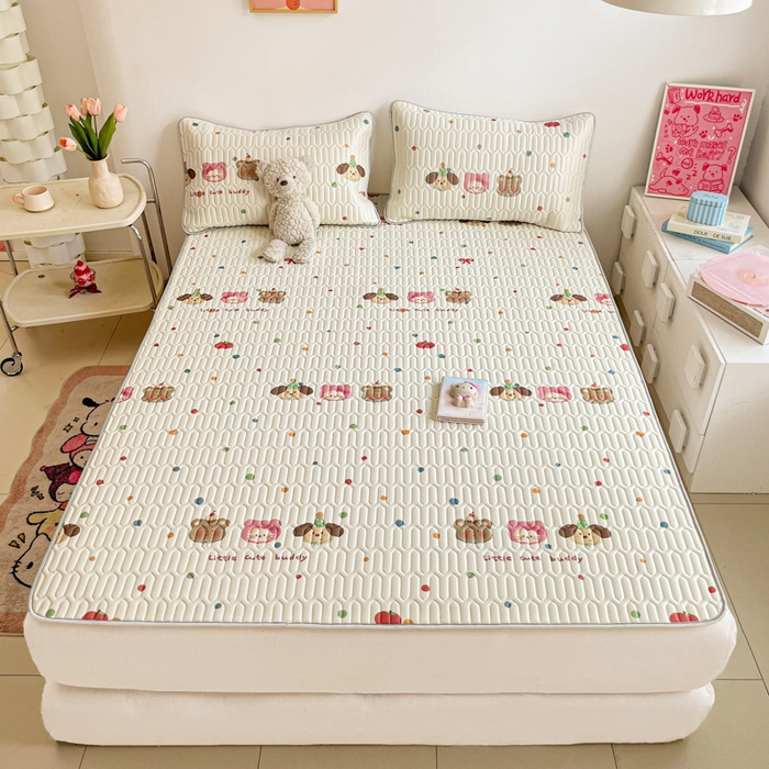 91家纺网 家纺一手货源 找家纺 沐慕 2025新款高克重小清新乳胶凉席-风格二 三小只