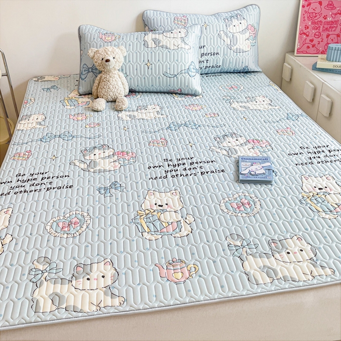 91家纺网 家纺一手货源 找家纺 沐慕 2025新款高克重小清新乳胶凉席-风格二 萌宠礼物