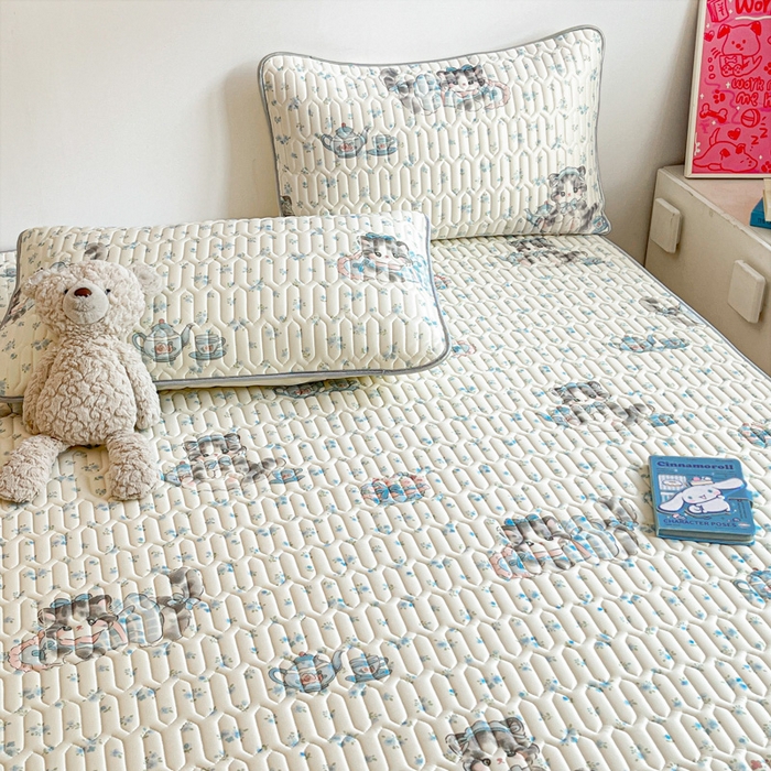 91家纺网 家纺一手货源 找家纺 沐慕 2025新款高克重小清新乳胶凉席-风格二 碎花小猫