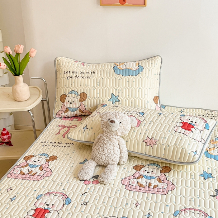 91家纺网 家纺一手货源 找家纺 沐慕 2025新款高克重小清新乳胶凉席-风格二 猫女郎