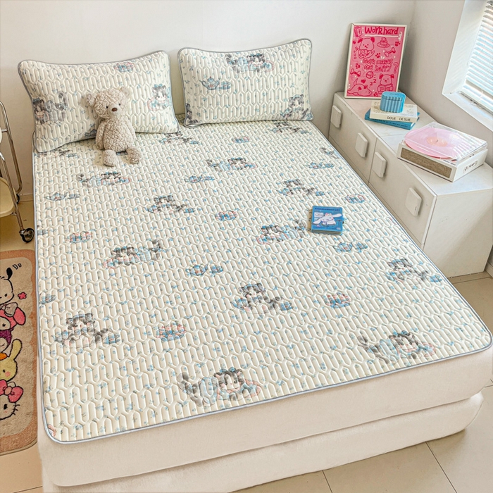 91家纺网 家纺一手货源 找家纺 沐慕 2025新款高克重小清新乳胶凉席-风格二 碎花小猫