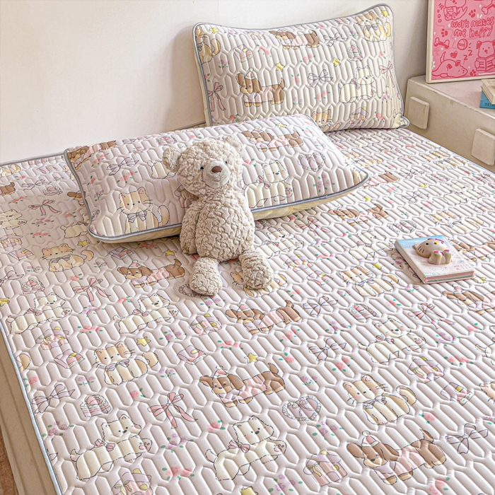 91家纺网 家纺一手货源 找家纺 沐慕 2025新款高克重小清新乳胶凉席-风格二 爱心小兔