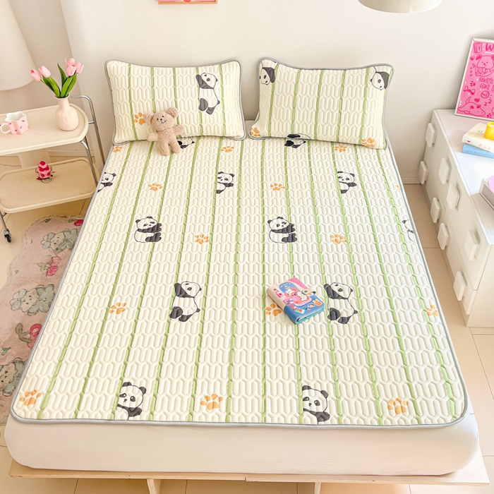 91家纺网 家纺一手货源 找家纺 沐慕 2025新款高克重小清新乳胶凉席-风格二 熊猫嘟嘟