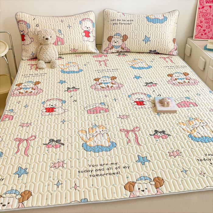 91家纺网 家纺一手货源 找家纺 沐慕 2025新款高克重小清新乳胶凉席-风格二 猫女郎