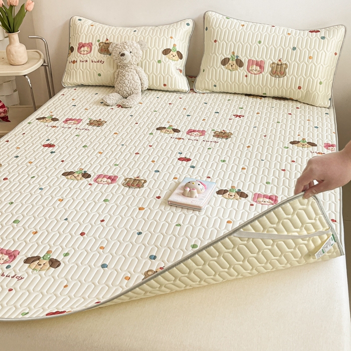 91家纺网 家纺一手货源 找家纺 沐慕 2025新款高克重小清新乳胶凉席-风格二 三小只