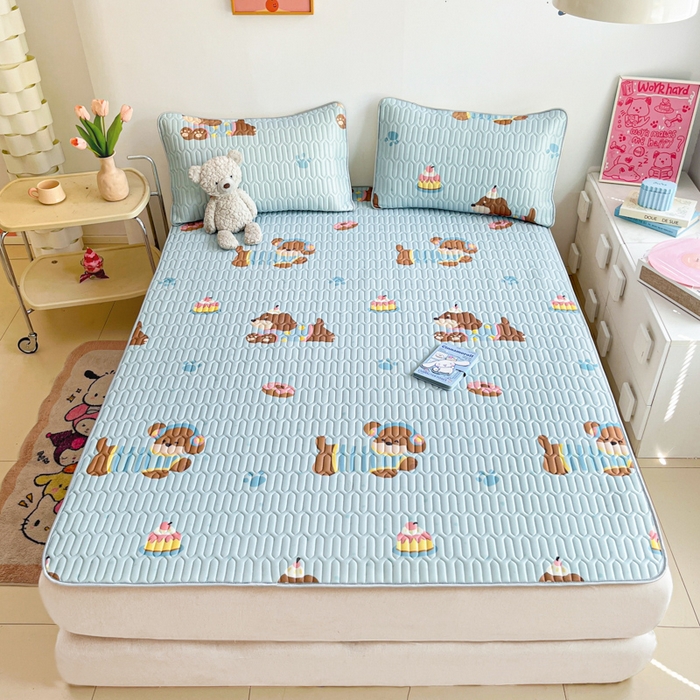 91家纺网 家纺一手货源 找家纺 沐慕 2025新款高克重小清新乳胶凉席-风格二 腊肠狗