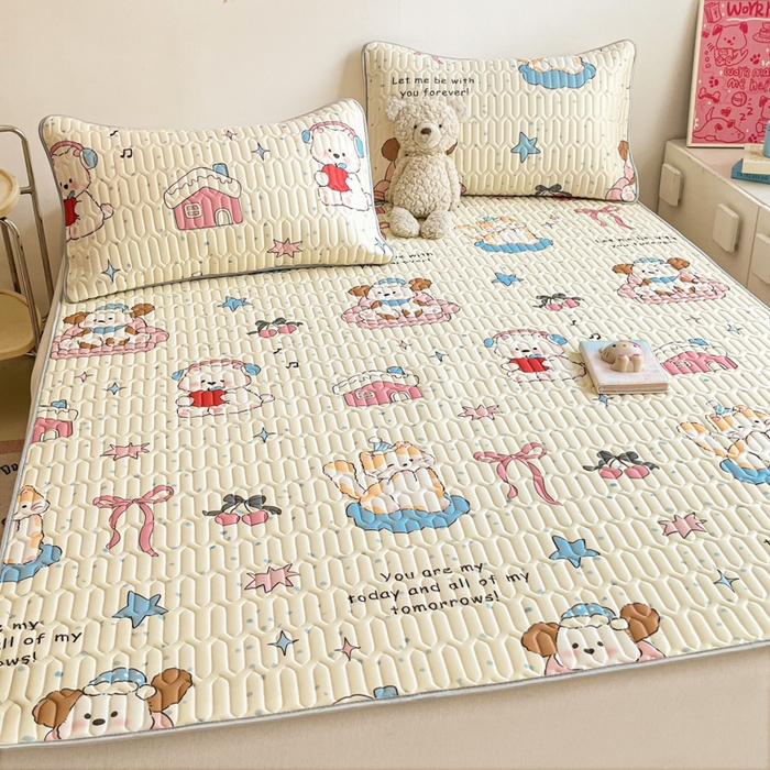 91家纺网 家纺一手货源 找家纺 沐慕 2025新款高克重小清新乳胶凉席-风格二 猫女郎