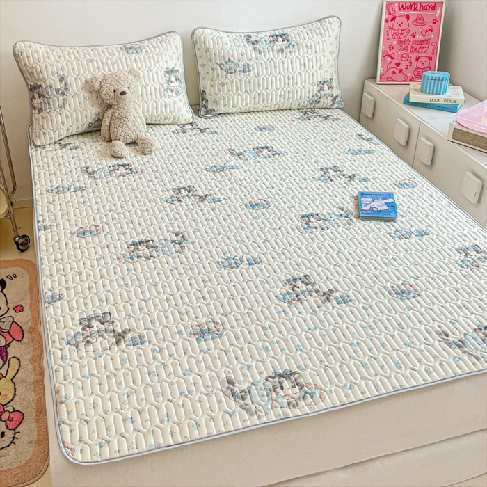 91家纺网 家纺一手货源 找家纺 沐慕 2025新款高克重小清新乳胶凉席-风格二 碎花小猫