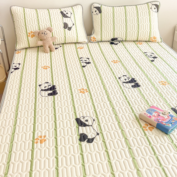 91家纺网 家纺一手货源 找家纺 沐慕 2025新款高克重小清新乳胶凉席-风格二 熊猫嘟嘟