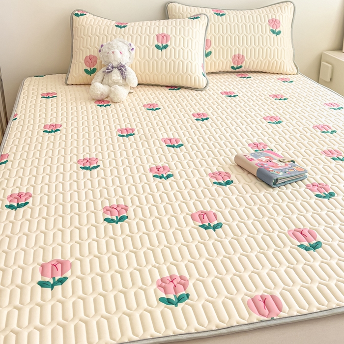 91家纺网 家纺一手货源 找家纺 沐慕 2025新款高克重小清新乳胶凉席-风格二 郁金香