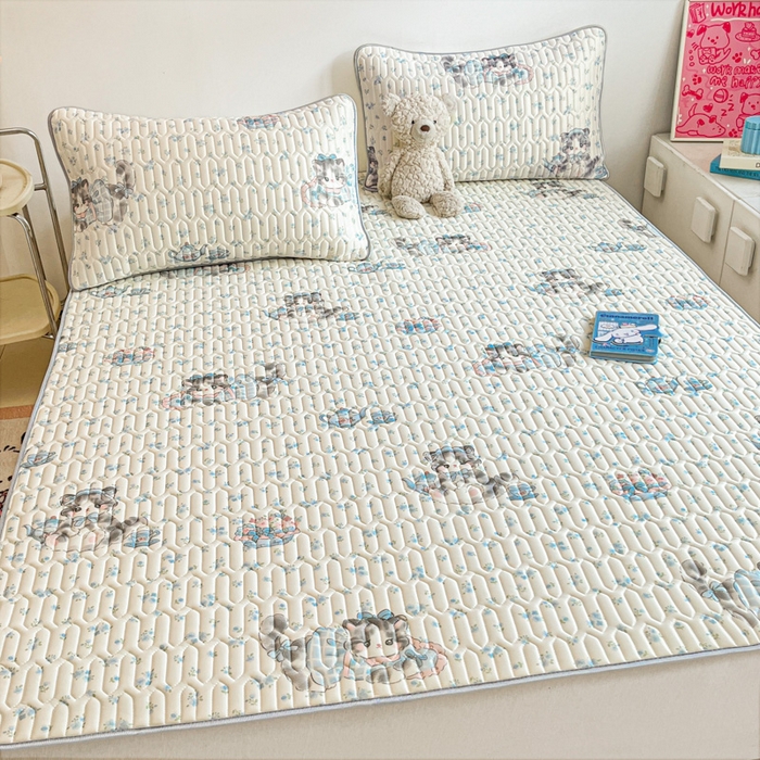 91家纺网 家纺一手货源 找家纺 沐慕 2025新款高克重小清新乳胶凉席-风格二 碎花小猫