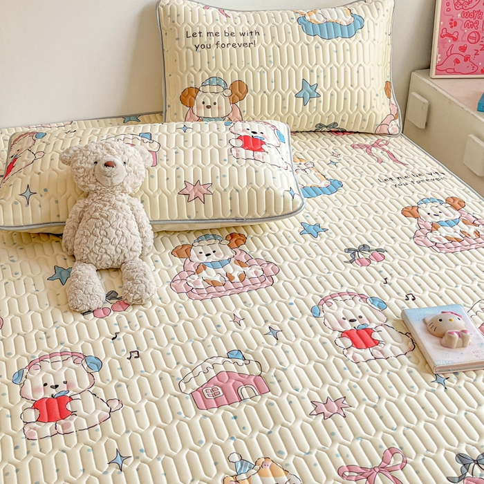 91家纺网 家纺一手货源 找家纺 沐慕 2025新款高克重小清新乳胶凉席-风格二 猫女郎