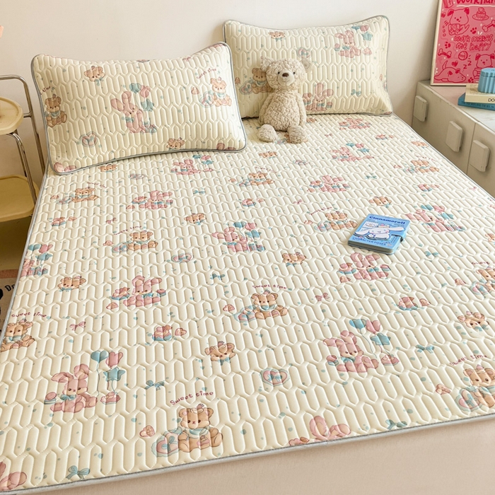 91家纺网 家纺一手货源 找家纺 沐慕 2025新款高克重小清新乳胶凉席-风格二 气球兔兔