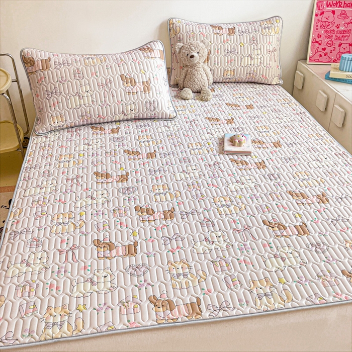 91家纺网 家纺一手货源 找家纺 沐慕 2025新款高克重小清新乳胶凉席-风格二 爱心小兔