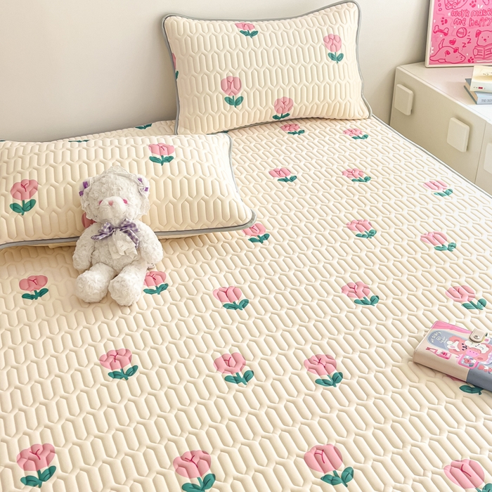 91家纺网 家纺一手货源 找家纺 沐慕 2025新款高克重小清新乳胶凉席-风格二 郁金香