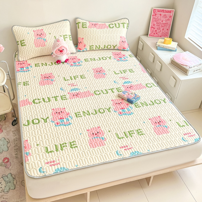 91家纺网 家纺一手货源 找家纺 沐慕 2025新款高克重小清新乳胶凉席-风格二 花环兔兔